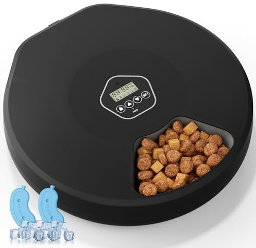 The Fellie Automatic Cat Feeder Wet Food, Wireless Timed Cat Feeder Automatic, 5 Meals Cat Food Dispenser with 2 Ice Packs, Smart Pet Food Dispenser for Wet/Dry Food, Dual Power Feeding Station, Black