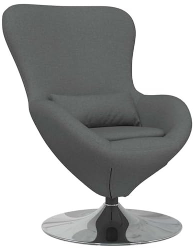 Yisssmeng Dunkelgrau Ei Sessel 63x73x90 cm Stoffbezug mit 360° Drehfunktion, Metallrahmen für Bequemes Relaxen im Wohnzimmer Schlafzimmer Büro