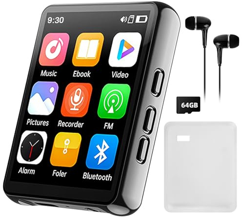 128GB MP3 Player with Bluetooth 5.3, Portable Music Player with Speaker, 2.4 Full Touch Screen, HiFi Lossless Sound, FM Radio, Voice Recorder, Wired Earphones Included, Digital Audio Player