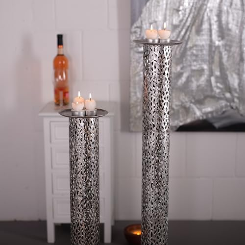 DESIGN DELIGHTS Riesen KERZENSTÄNDER Set Eternal | Metall, antik-Silber, 80/100 cm | edler Kerzenleuchter, Kerzensäule, Teelichthalter