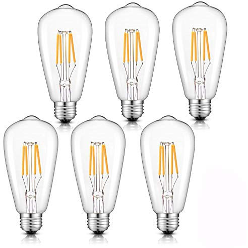 Dimmable LED Edison Bulb Vintage Light Bulb 40w Retro Old Fashioned E27 ST64 Screw Glass Antique Lamp 2700K Warm White 6 Pack