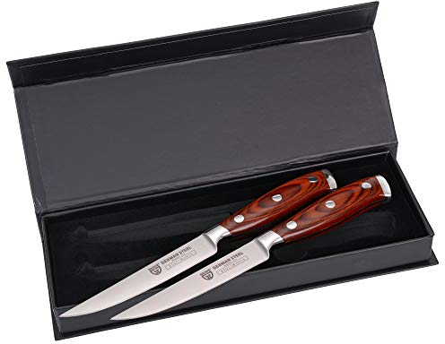 GRÄWE Steakbesteck Set, 2 Steakmesser mit scharfer Klinge aus Deutschen Spezialstahl (German Steel) & Griff aus Hartholz, Steakbesteck in schwarzer Geschenkbox