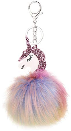 Toyvian Einhorn Schlüsselanhänger Mit Glitzer Und Flauschigem Pompom Ball Einhorn-Schlüsselanhänger Regenbogenfarben Für Mädchen Und Frauen Weicher Schlüsselhalter Für Taschen Und Rucksäcke 12X6X6Cm