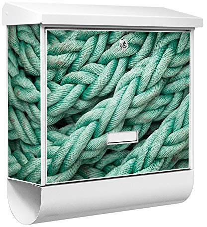 banjado® Burgwächter Briefkasten Weiß 38x39x12cm mit Motiv Grünes Tau/Briefkasten mit Zeitungsfach/Briefkasten mit Zeitungsrolle/Postkasten inkl. Montagematerial & 2 Schlüsseln