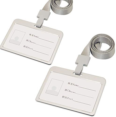 Ausweishalter aus Aluminiumlegierung mit Umhängeband, für Büroangestellte, 2 Stück Horizontal silber