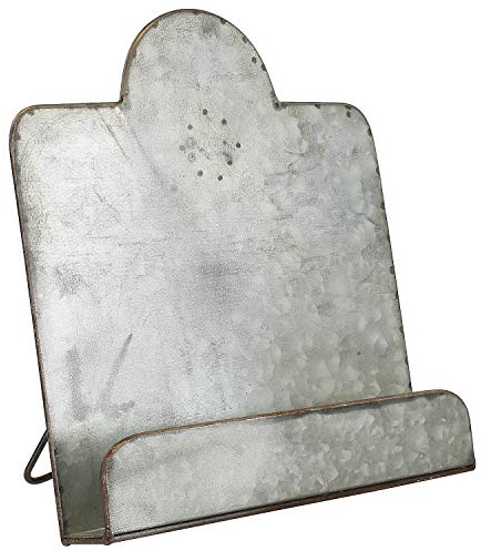MACOSA SA81874 Kochbuch-Halter Zink Silber Vintage Landhausstil 30,7 x 27,5 cm Küchen-Utensilien Dekorativer Buchhalter Kochbuchständer Buchstütze