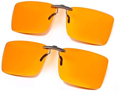 FONHCOO Clip-on Blue Light Blocking Glasses Womens Mens 2 Pack over Prescription Glasses Framless Lens Anti Eyestrain Headaches UV Filter Computer Gamer Eyeglasses