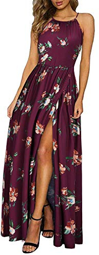 KILIG Abito Estivo Maxi Abito Lungo da Donna Allacciatura al Collo Elegante Abito Estivo Abito da Festa per invitati a Nozze Abito Casual con Spacco