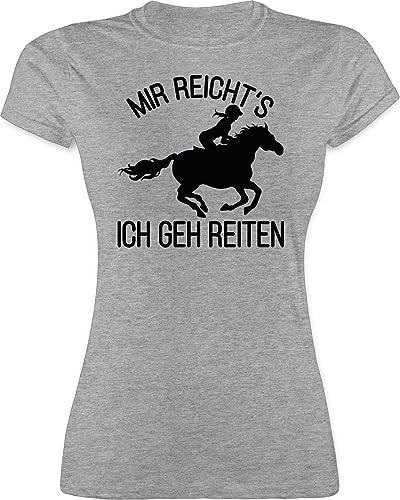 Shirt Damen - Pferde - Mir reichts ich GEH reiten - L - Grau meliert - pferdeshirts reitklamotten pferdeliebhaber Horse Tshirt reittshirts t-Shirt Frauen Pferd pferdespruch Reiterin Shirts