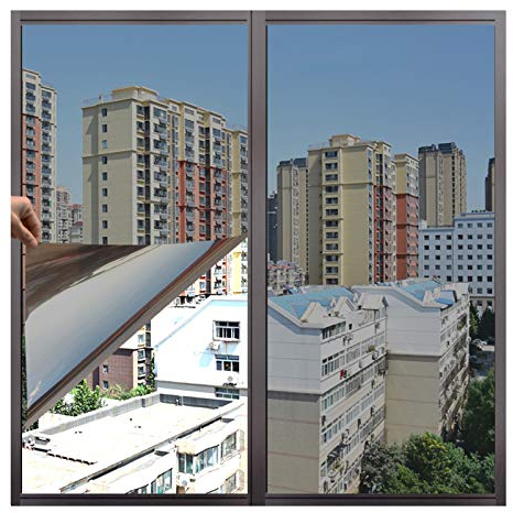 bandezid Spiegelfolie Selbstklebend Sichtschutz Folie für Fenster Blickdichte Sonnenschutzfolie UV Schutz Wärmeisolierung Fensterfolie Schwarz Tageszeit-Firefly Lime 0,7x2m