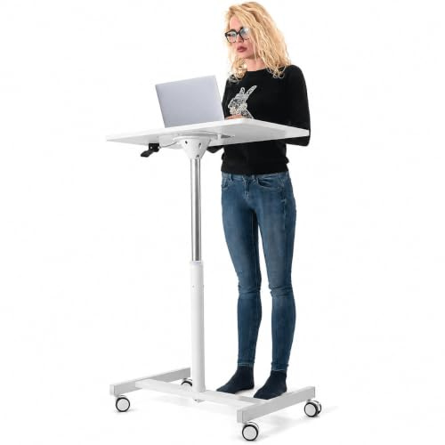 Tatkraft Trend Airlift Pneumatischer Sitz-Steh Laptoptisch mit 4 Rädern, Höhenverstellbar 74-114 cm Mühelose Gaslift-Regelung, große Tischplatte Geeignet bis 19” Laptops mit Maus, Robust und Stilvoll