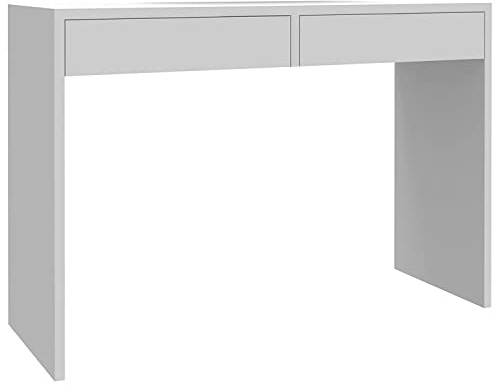 MATKAM Schreibtisch Astral H 78 x B 115 x T 40 cm, laminierte Möbelplatte, 2 Schubladen mit Metalllaufschienen auf Rollen, seitliche Wangen (Weiß)
