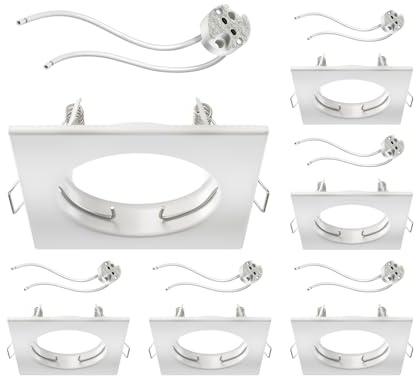 ledscom.de 6x Deckeneinbaurahmen RIR Einbaurahmen weiß matt eckig (LED/Halogen/MR16/50mm) inkl. GU5.3 Fassung
