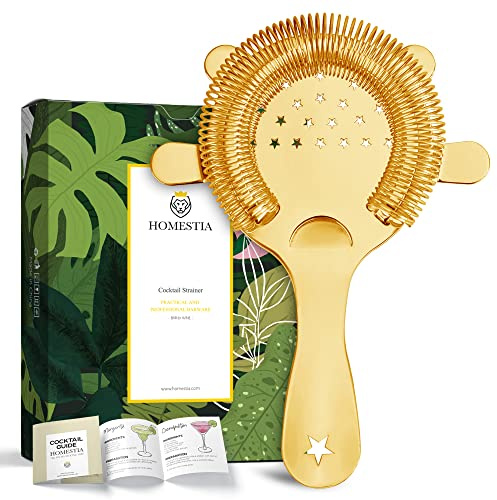 Homestia Hawthorne Strainer - 4-Prong Cocktail Strainer, 304 Stainless Steel Bar Strainer for Bartending, Bar Tool Drink Strainer, Martini Strainer for Boston Shaker & Mixing Glass (Gold)