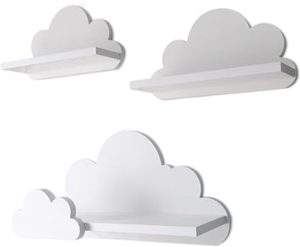MOLILAND Wandregal Kinderzimmer Wolke Weiß (3er Set) – Modell Laguna Prestige – Solides 18mm MDF Bücherregal, Schwebend & Unsichtbar montiert – Deko für Babyzimmer – Made in EU