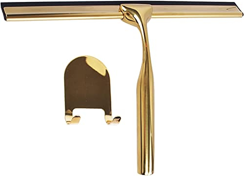 Slavavetri per doccia, in acciaio inox, con manico antiscivolo per vetri, per bagno, porta, specchio, auto, vetro, con gancio, tergicristallo, doccia, colore oro