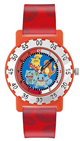 Pokemon POK4194 - Reloj analógico de Cuarzo para niño con Correa de Silicona, Rosso, Correa