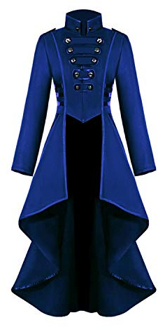 Chaqueta Steampunk Vintage Frack para mujer, dobladillo irregular, ropa gótica, falda victoriana, abrigo largo, renacimiento, medieval, cosplay, uniforme, disfraz de Halloween para mujer (azul, S)