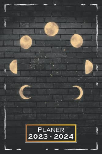 Planer 2023-2024: Kunst, Mond Softcover, A5 (6x9) | 1 Woche auf 2 Seiten | mit Monatsübersicht & Kontakttabelle | Terminkalender, Wochenplaner, Buchkalender, Tagesplaner | Sterne | qd1