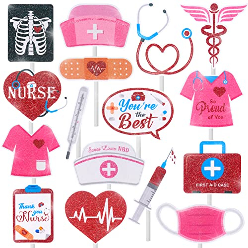 36pcs Nurse Cupcake Toppers Nurse Graduation Party Cake Decoration Medical Rn Party Supplies Favors for Nursing Theme Baby Shower Supplies