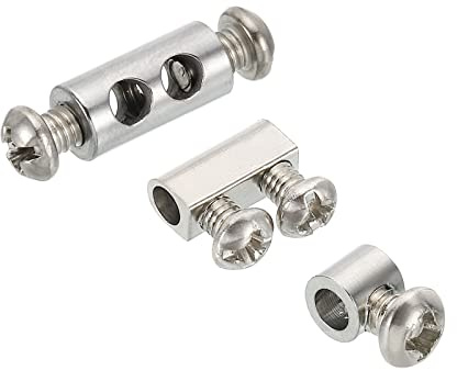 PATIKIL 1Set/30Stk. Drahtseilklemme Messing Kabelklemme 3mm 3,5mm Ein/Doppel Loch Drahtschloss Befestigungsklemme mit M3/M4 Schrauben für Kabel
