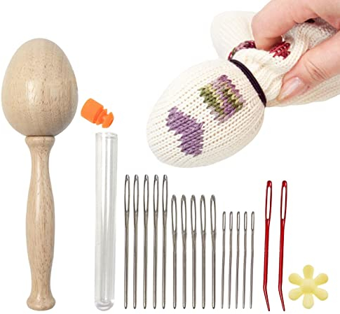 LOSOO Stopfpilz Holz Set Nadel Faden Set, Nähzubehör Set Aus Holz Für DIY-Handnähen, Stopfsoc, Kleidung, Zuhause