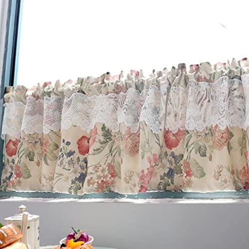 BIRLD Landhausstil Scheibengardine Kurzgardine Für Küchen Fenster, Bistrogardine Mit Weiß Spitze, Romantische Küchengardine Mit Blumen Bedruckt (Size : WxH/150x50cm)