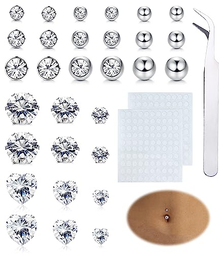 Adramata Fake Bauchnabelpiercing, Nasenpiercing, Ohrstecker, Augenbrauenring, Lip Piercing, Labret Stecker, Non Piercing Nasenringe, Bauchnabel Schmuck
