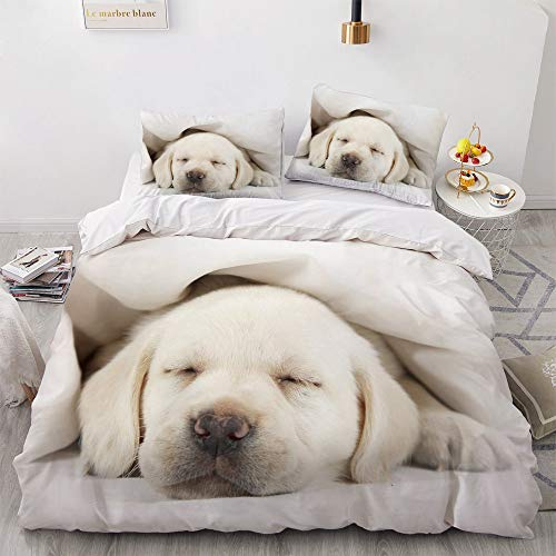 YASMENG Bettwäsche Hundemotiv 155x220 Kinder Jungen Labrador Weiß 3D Bettwäsche Weich Mikrofaser 3-teilig für Jugendliche Kinder Zimmer Deko mit Reißverschluss und 2 Kissenbezügen 80x80 cm