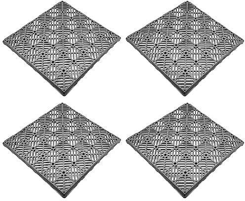 ACAN Tradineur - Lot de 4 dalles de sol en plastique pour piscine, terrasse, jardin - Démontable et antidérapant - 30 x 30 cm - Gris