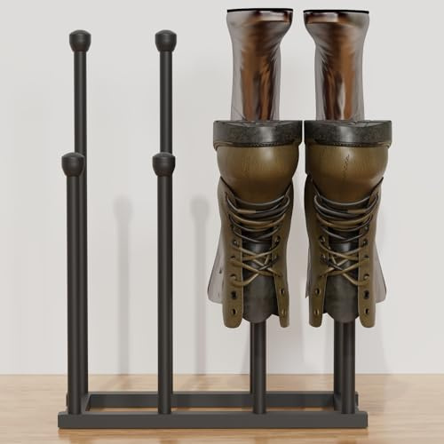 Tigerden 22.5 Inches Free Standing Shoe Racks, Tall Black Metal Boot Rack Organizer for 4 Pairs, Knee-High Boot Storage Shelf for Closet, Bedroom, Entryway, Hallway, Black