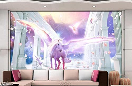 BELOKA Papier Peint Panoramique 3D Rêves De Licorne Violette Ailes Papier Peint 3D Intissé Moderne Décoration Murale
