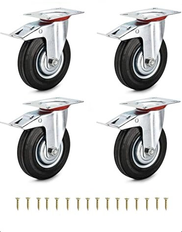 HD BRICO Set di 4 Ruote per carichi pesanti 75 mm(4 Ruotelle con freno) - Ruote pivontanti per mobili,4 Ruote Carico 200 kg - Ruote girevoli per uso interno ed esterno - Rotelle girevoli con freno