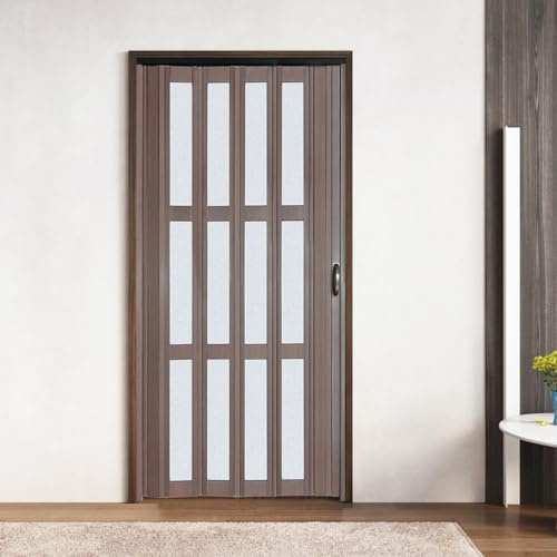 CCBOYSHARDWARE 36X80in Accordion Door Interior,PVC Sliding Folding Doors with Lock,Divider Door with Hardware,Brown Waterproof