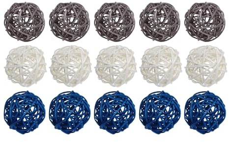Tighall 15 x Vasenfüller, Rattan-Kugeln, dekorativ, 4,8 cm, Weidenkugeln für Halloween, Herbst, Handwerk, Hochzeit, Party, Potpourri-Dekoration (weiß, blau, grau)