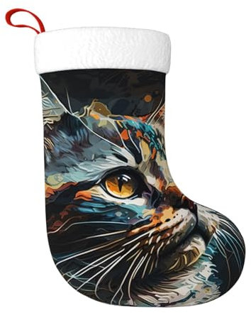 cfpolar Weihnachtsstrümpfe mit niedlicher Katze, 45 cm, Weihnachtsbaum-Hängestrumpf, Weihnachtsdekoration, Ornamente, Strümpfe, klassischer Geschenkhalter für Urlaub, Famliy, Zuhause, Party,