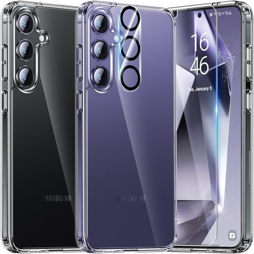 UniqueMe für Samsung Galaxy S24 Hülle, 5-in-1-Set Handyhülle für Samsung S24 Case Rundumschutz Schutzhülle Cover,1 Handyhülle & 2 Schutzfolie & 2 Kameraschutz - Transparent