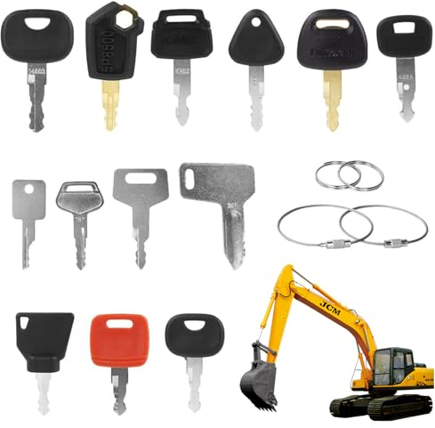 Clé Des Engins de Chantier, 17 Clés Clé D'allumage de Remplacement, Clé de Rechange de Contact, 13 Clés Différentes et 4 Porte-Clés pour Excavateurs, Chariots Elévateurs, Tracteurs