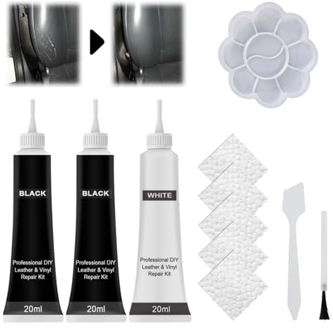 Allony Leder Reparatur Set, Lederreparatur Creme, Lederreparaturset, Leder Restaurator, Lederreparatur Füller, Flüssigleder Schwarz, Flüssigleder für Autositze, Sofa & Möbel (Weiß und Schwarz) (A)