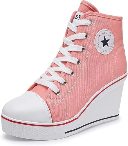 nulala Sneaker da Donna in Tela, con Zeppa, Scarpe da Ginnastica con Tacco Alto, Scarpe da Donna con Plateau per Lo Sport, Il Tempo Libero, Colore: Rosa., 40 EU