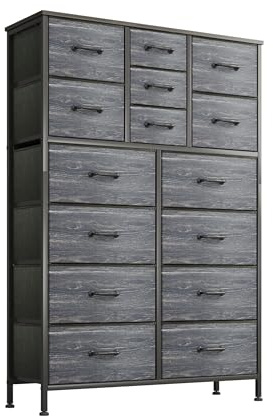 CAIYUN Chest of Drawers,Dresser for Bedroom with 15 Drawers,Fabric Dresser with Wood Top and Large Storage Space, Easy to Assemble, for Bedroom Storage, Living room, Black