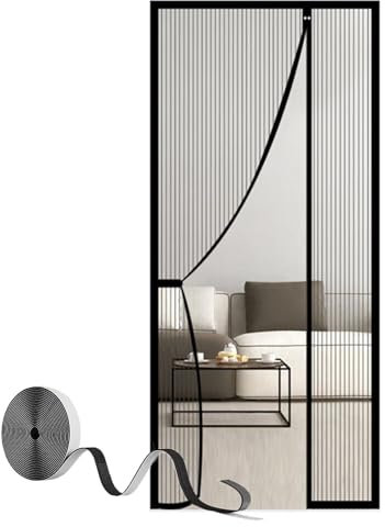 Magnetvorhang Fliegenvorhang Insektenschutztür,Insektenschutz Balkontür mit Magnetband für Terrassen,Decks,Balkone,Wohnmobile,Schwarz 90x185cm
