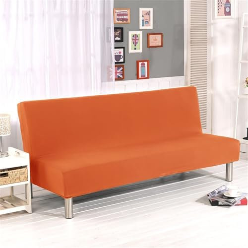 WWQQKJ Einfarbiger Sofabezug ohne Armlehnen, 2/3-Sitzer, dehnbar, schmutzabweisend, rutschfest, waschbar, faltbar, Clic-Clac-Sofabezug(Orange,S:160-190cm)