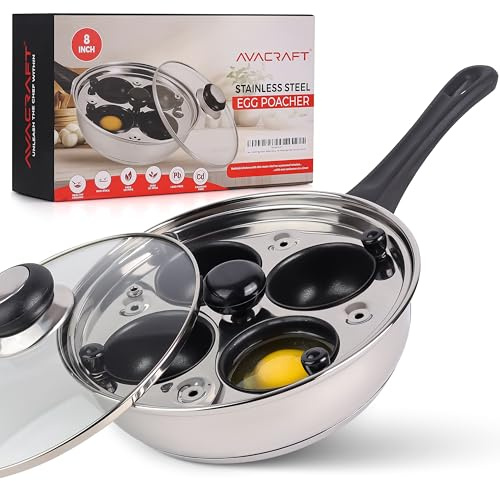 AVACRAFT Egg Poacher, Stainless Steel Egg Poaching Pan, Poached Eggs Cooker Food Grade PFOA free
