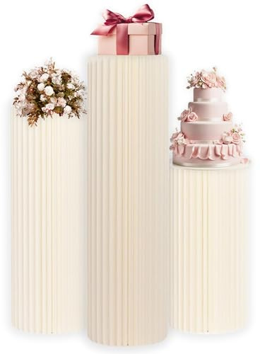 Havenlux Foldable Cylinder Pedestal Stand for Parties 3pcs Columns Pedestal Display Stands Round White Cylinder Column Table Roman Pillar for Wedding Birthday Baby Shower Party Decor
