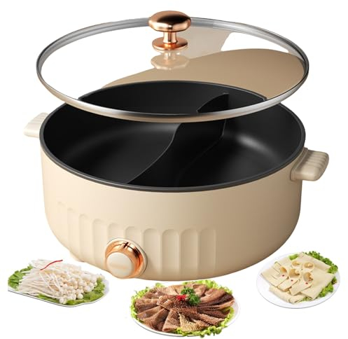 forplubossmmp Marmites Électriques avec Poêle Double Face (5L/6L), Multicuiseurs Électriques avec Séparateur, Cuiseurs À Riz Antiadhésifs, Marmites Électriques Et Mijoteuses pour 2 À 8 Personnes,6L