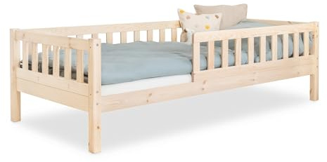 Ehrenkind® Kinderbett Lille | Kinderbett 90x200 cm mit abnehmbaren Rausfallschutz aus Massivholz FSC® zertifziert | Jugendbett 90x200 Natur