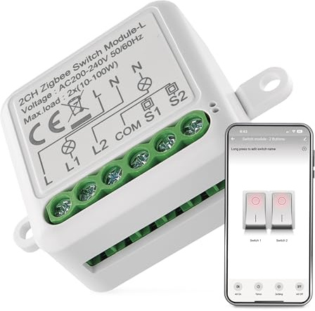 EMOS GoSmart Lichtschalter-Modul/Zigbee Smart Switch mit App, Unterputz Relais-Schalter zur Fernsteuerung, Sprachsteuerung mit Alexa & Google Home, für Doppelschalter, kein Nullleiter notwendig