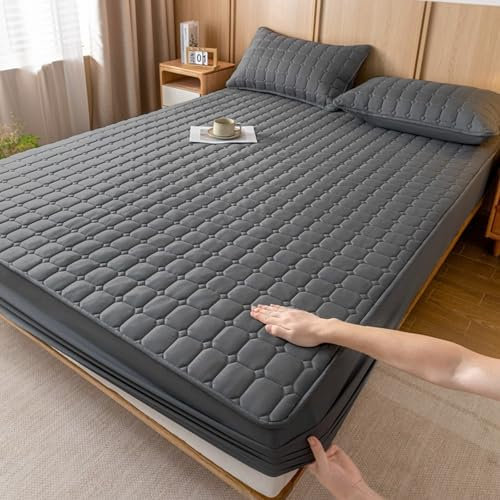 KLUOT Flauschig Spannbettlaken 200 x 220 + 30 cm hautsympathisch Baumwolle Spannbetttuch/Bettlaken mit 30cm Matratzenhöhe dunkelgrau