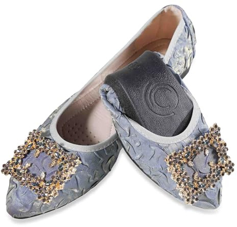 YOUNIFIZ Ballerines plates à bout pointu pour femme - Chaussures de mariage pliables scintillantes confortables à enfiler, bleu, 40.5 EU